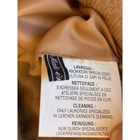 VTG 90s Quilted Brown Leather Wool Jacket Italian Designer Gimo’s Chore Coat L - Picture 13 of 16